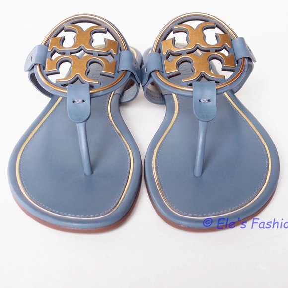 ❤️ New Tory Burch Metal Miller Leather Sandal BLUE US 8 9 9.5 AUTHENTIC - Picture 8 of 16